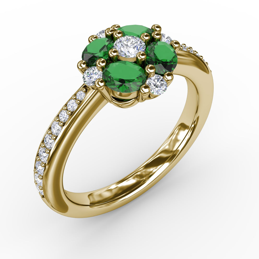 Floral Emerald and Diamond Ring