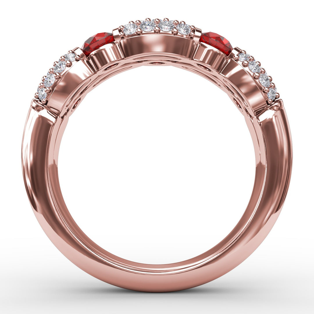 Double Row Ruby and Diamond Ring