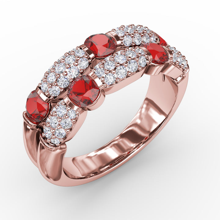 Double Row Ruby and Diamond Ring