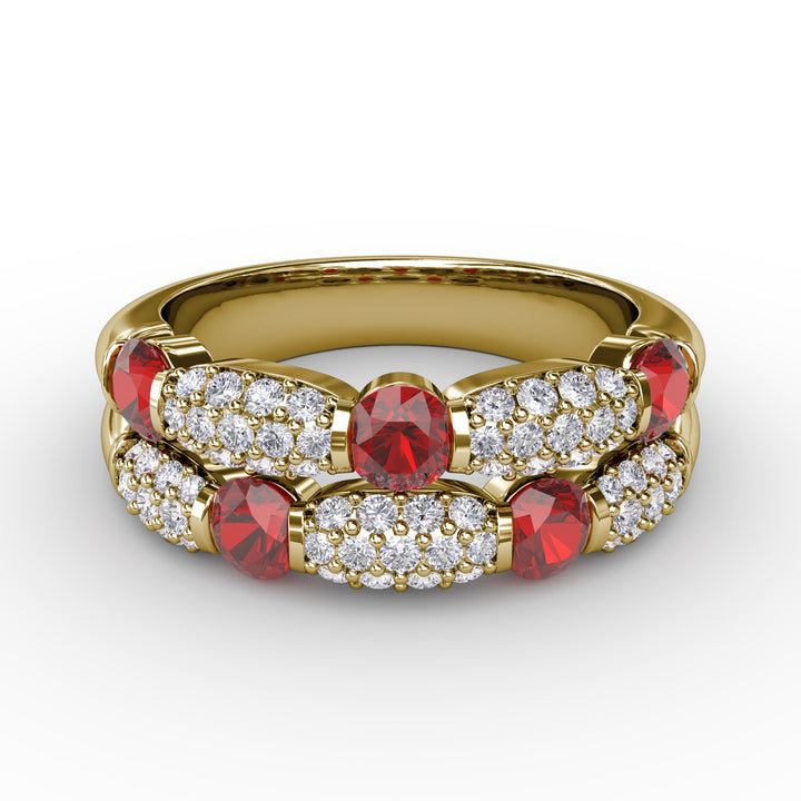 Double Row Ruby and Diamond Ring