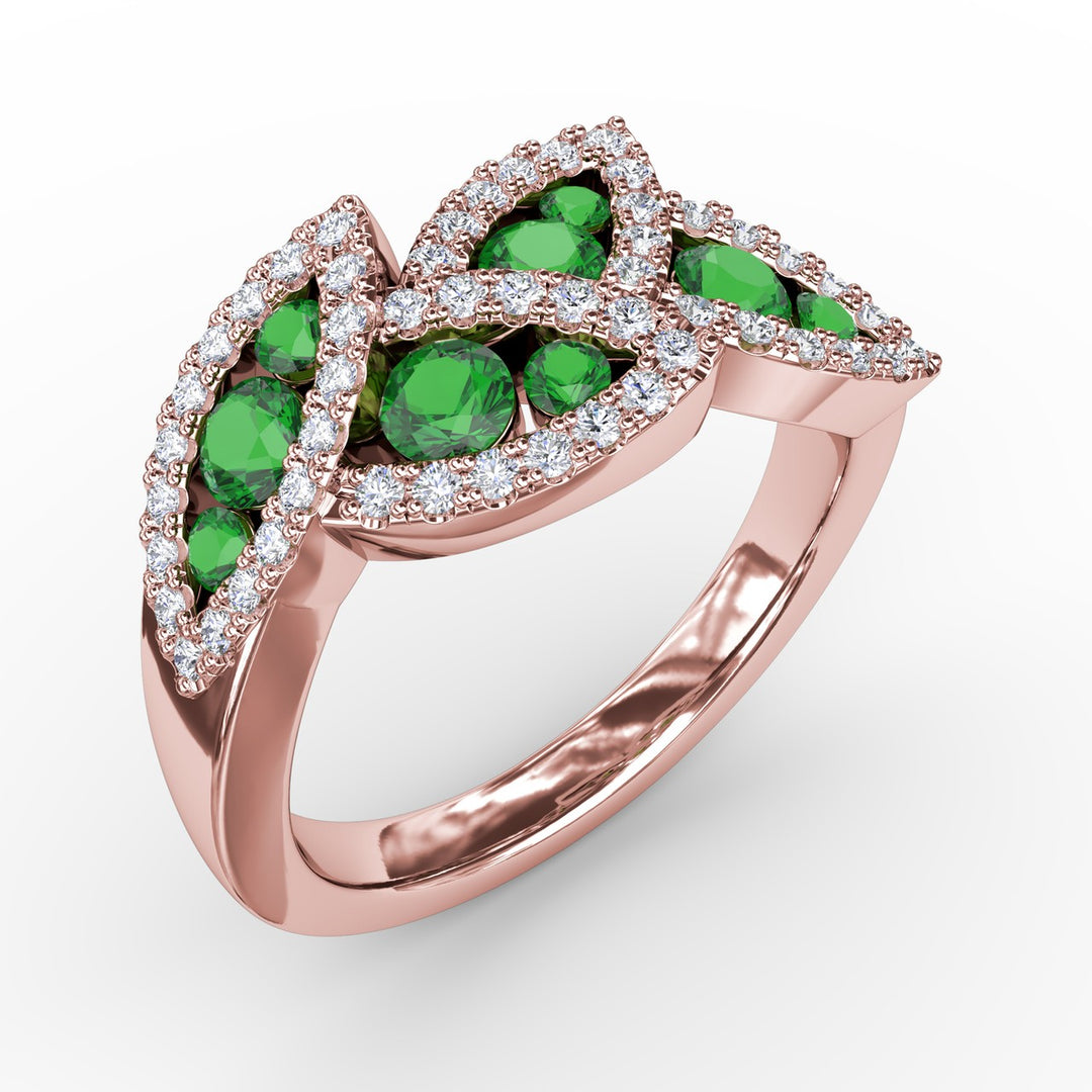 Glam Galore Emerald and Diamond Leaf Ring