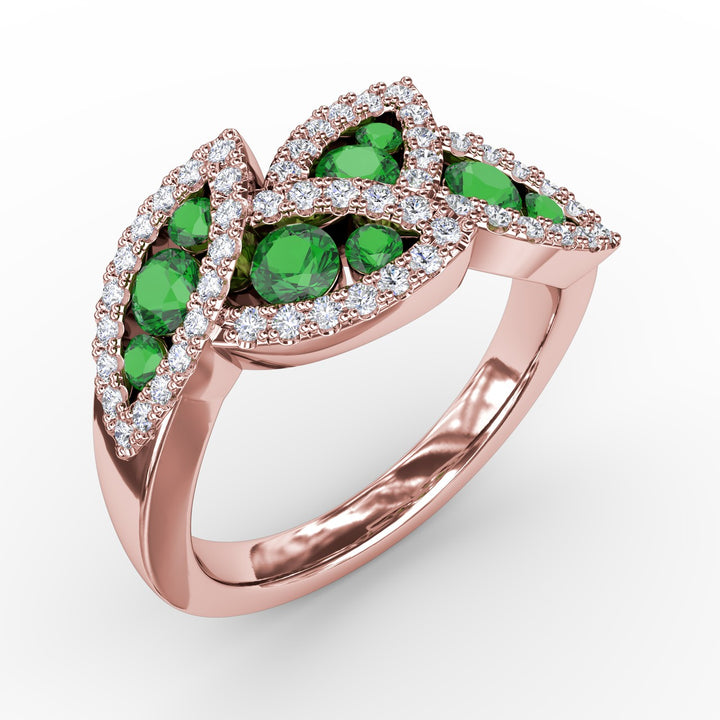 Glam Galore Emerald and Diamond Leaf Ring