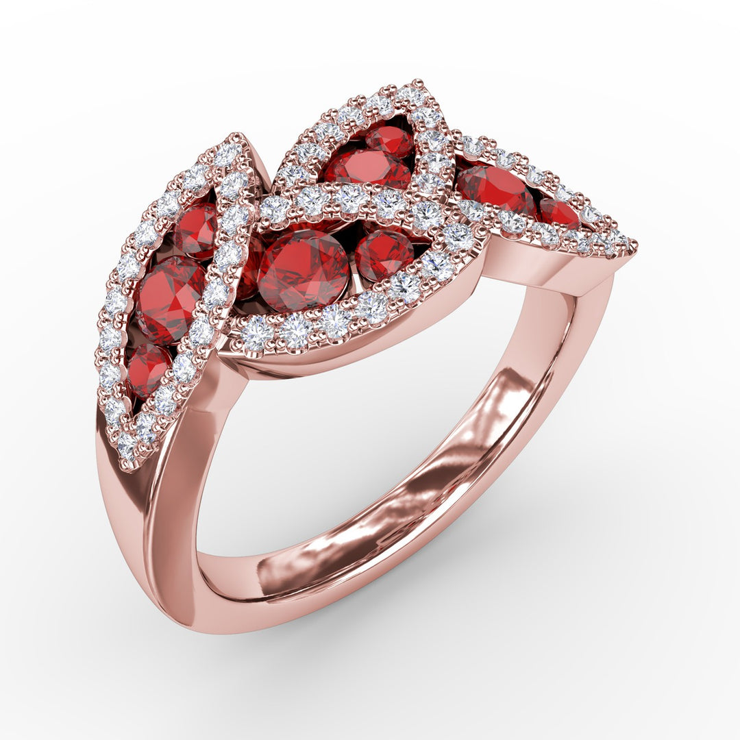 Glam Galore Ruby and Diamond Leaf Ring