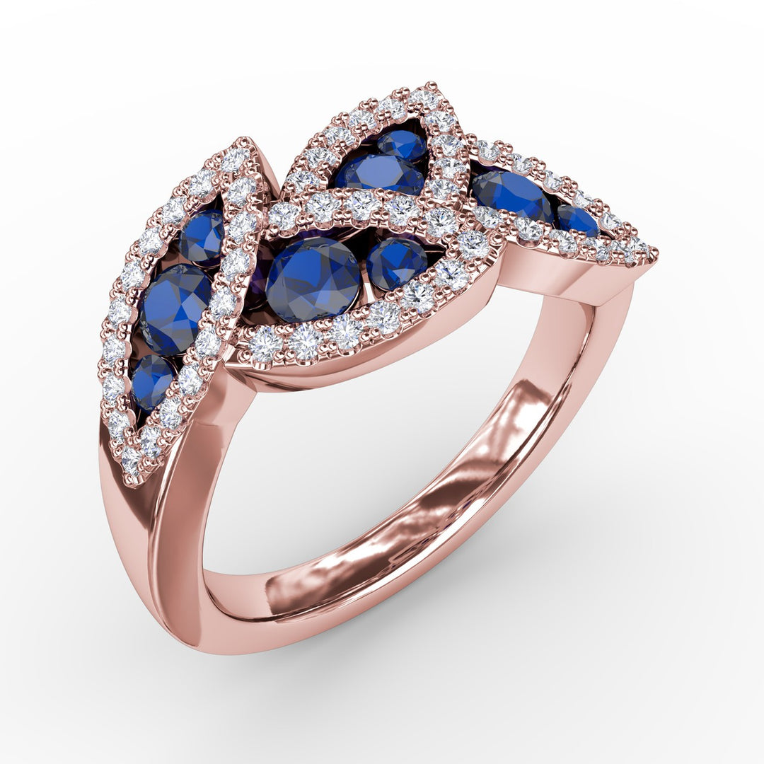 Glam Galore Sapphire and Diamond Leaf Ring