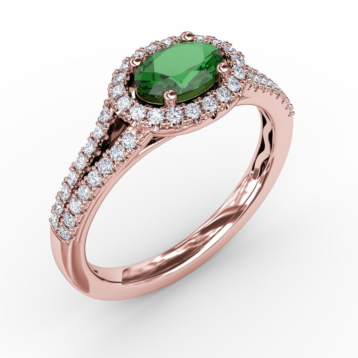 Halo Emerald and Diamond Ring