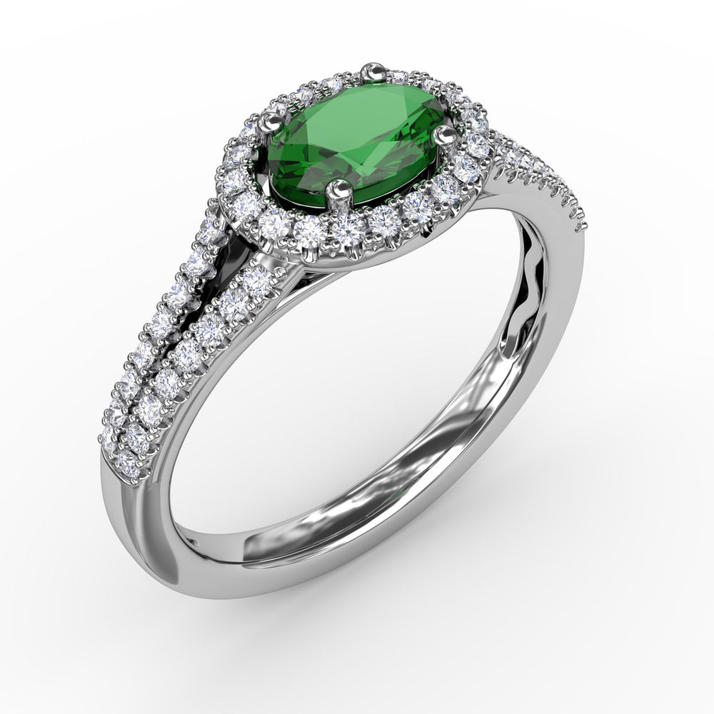 Halo Emerald and Diamond Ring