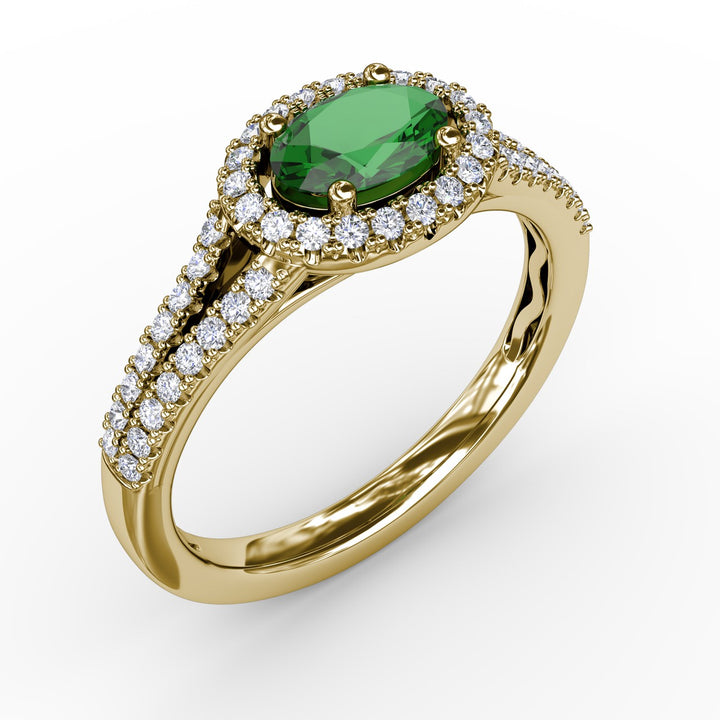 Halo Emerald and Diamond Ring