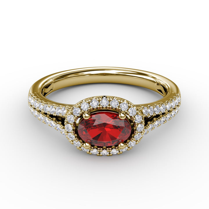 Halo Ruby and Diamond Ring