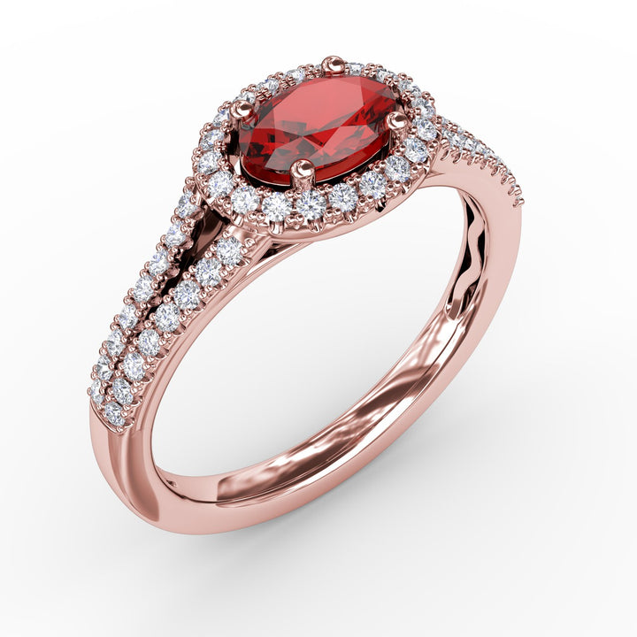 Halo Ruby and Diamond Ring