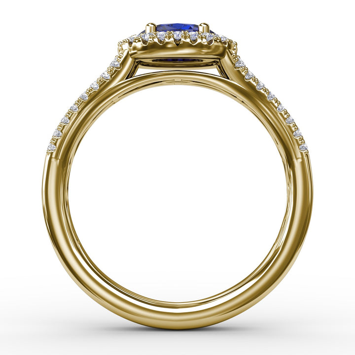 Halo Sapphire and Diamond Ring