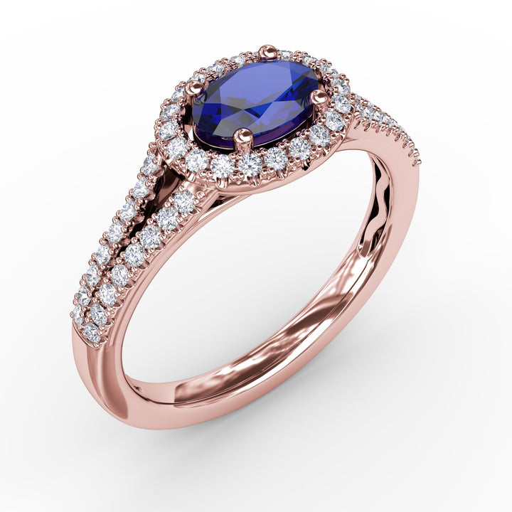 Halo Sapphire and Diamond Ring