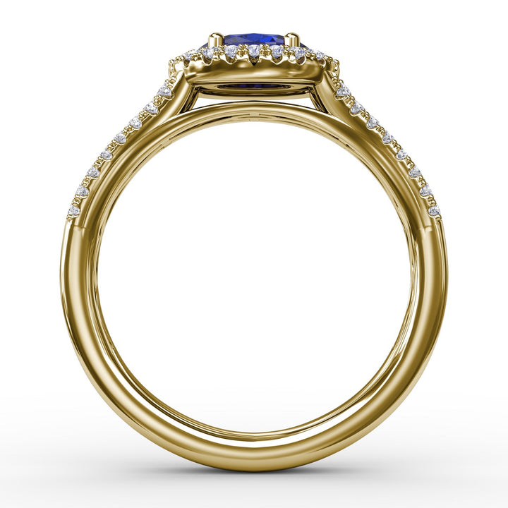 Halo Sapphire and Diamond Ring