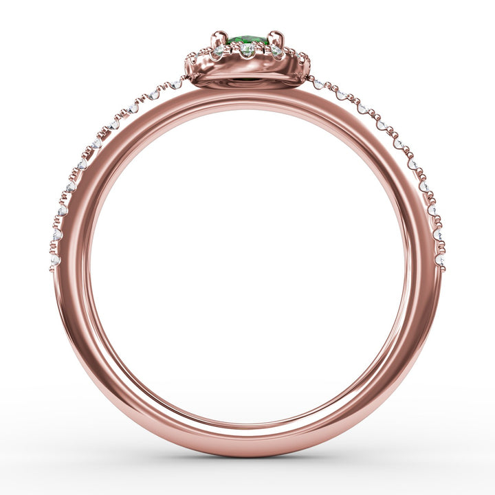 Classic Halo Emerald and Diamond Ring