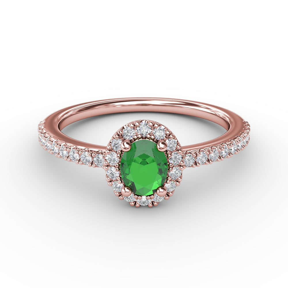 Classic Halo Emerald and Diamond Ring