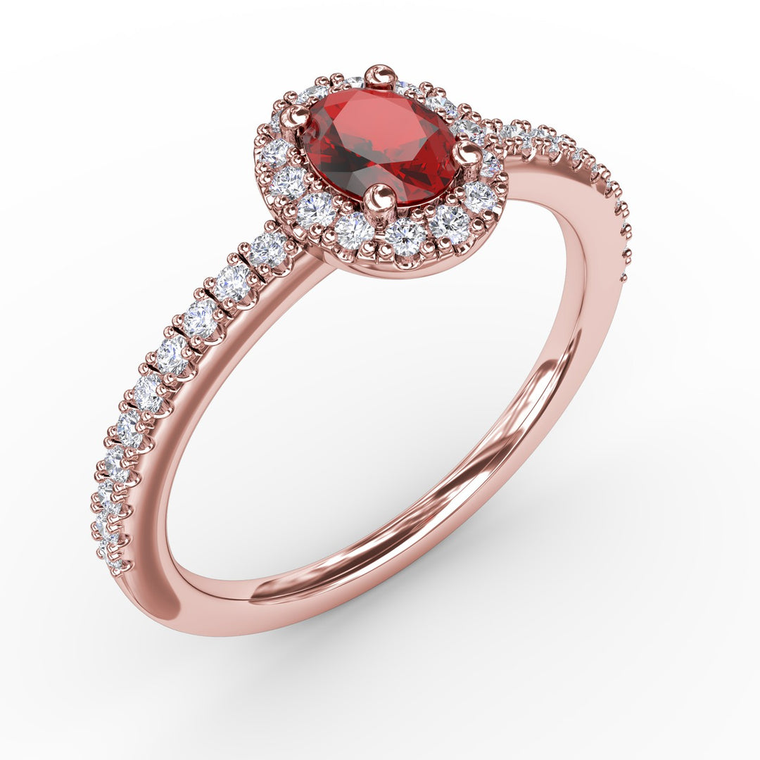 Classic Halo Ruby and Diamond Ring