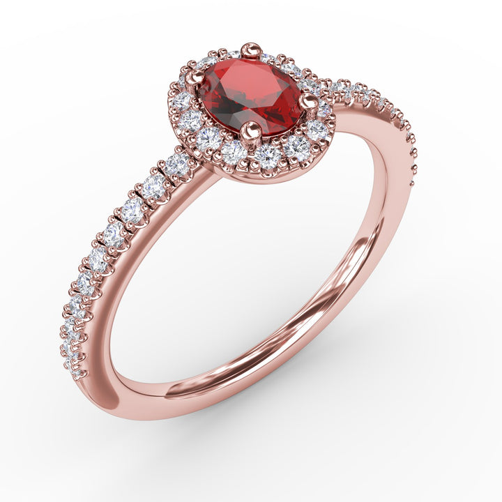 Classic Halo Ruby and Diamond Ring