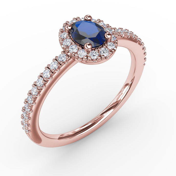 Classic Halo Sapphire and Diamond Ring