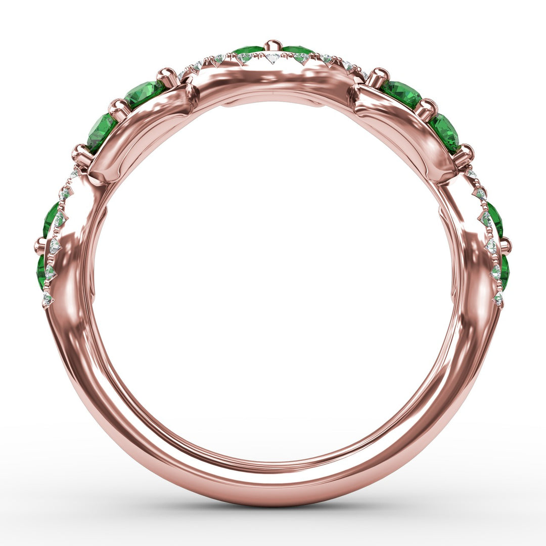 Emerald and Diamond Twist Ring
