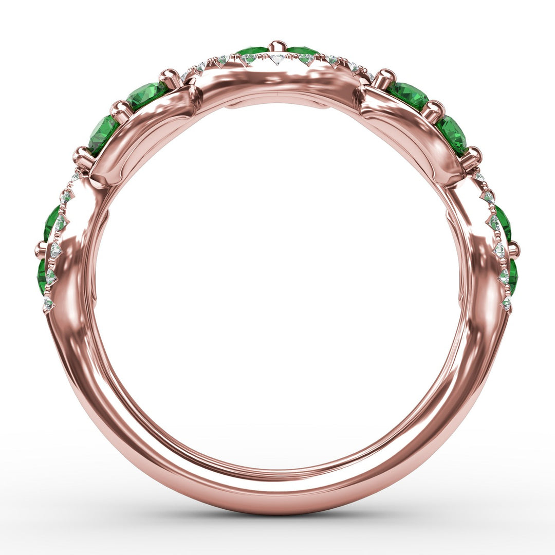 Emerald and Diamond Twist Ring