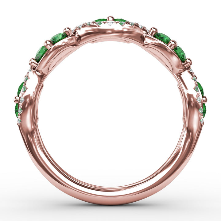 Emerald and Diamond Twist Ring