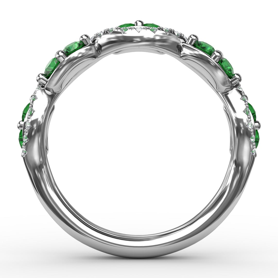 Emerald and Diamond Twist Ring