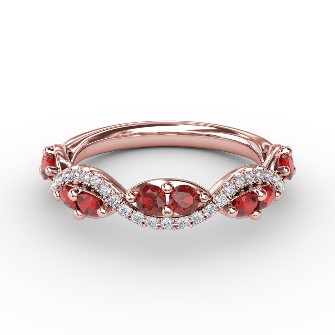 Ruby and Diamond Twist Ring