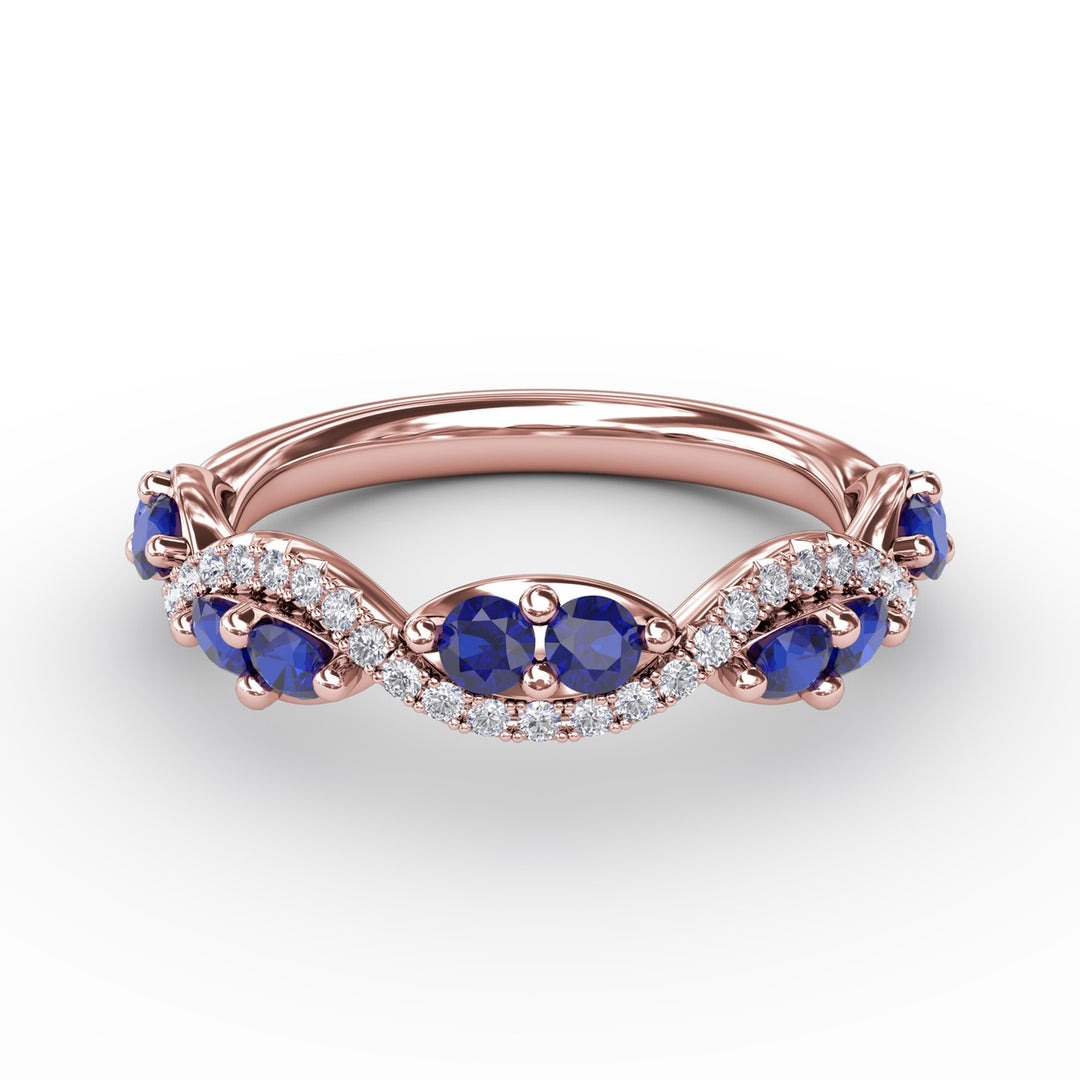 Sapphire and Diamond Twist Ring