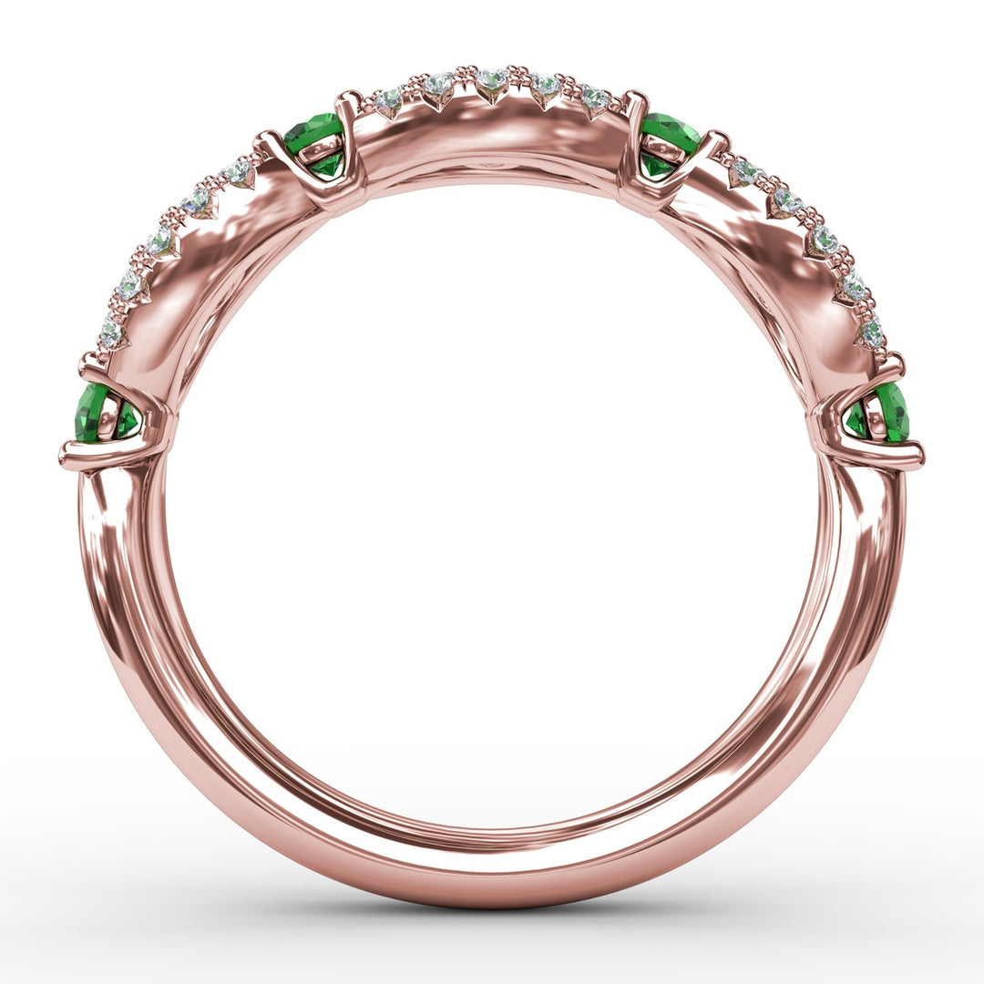 Emerald and Diamond Scalloped Ring