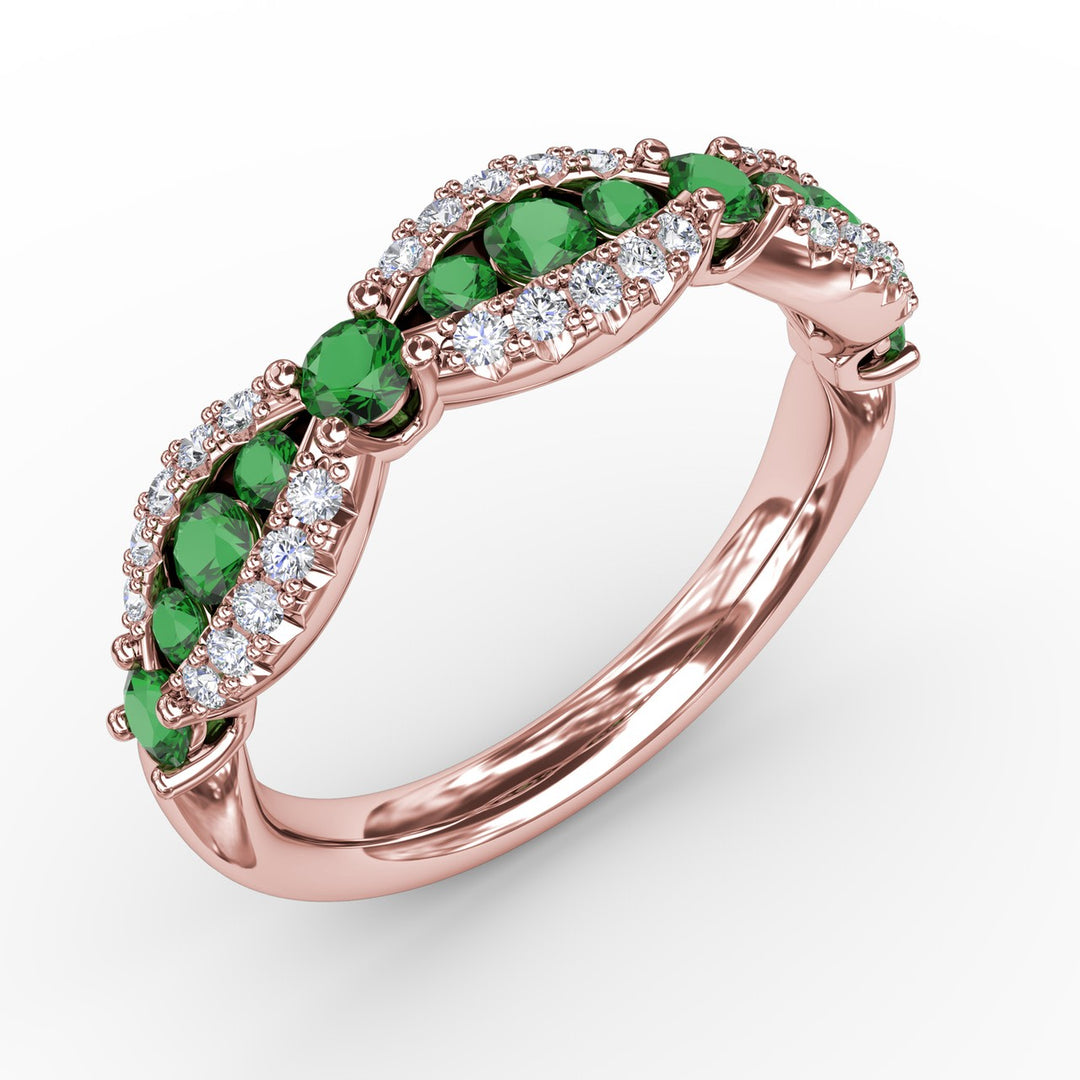 Emerald and Diamond Scalloped Ring