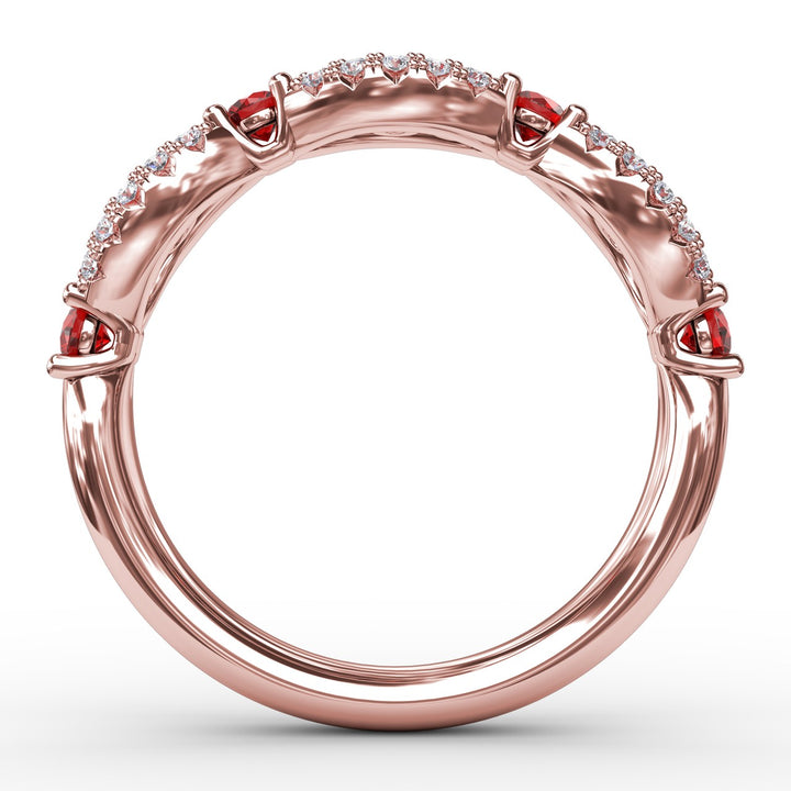 Ruby and Diamond Scalloped Ring