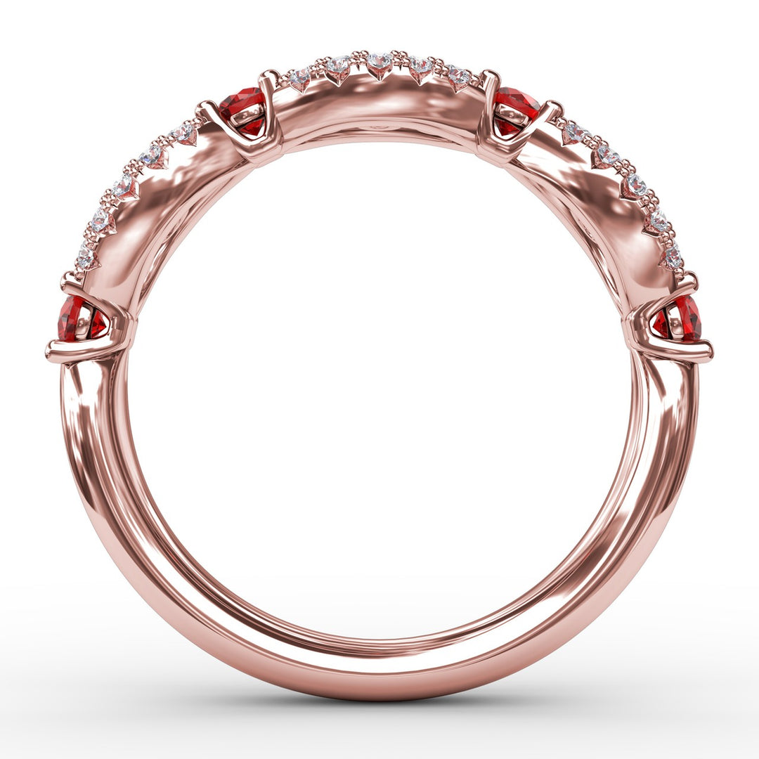 Ruby and Diamond Scalloped Ring