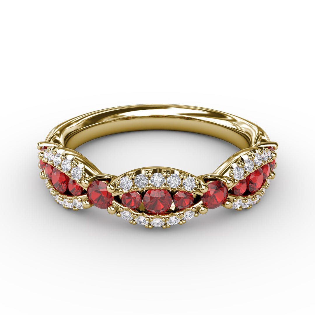 Ruby and Diamond Scalloped Ring