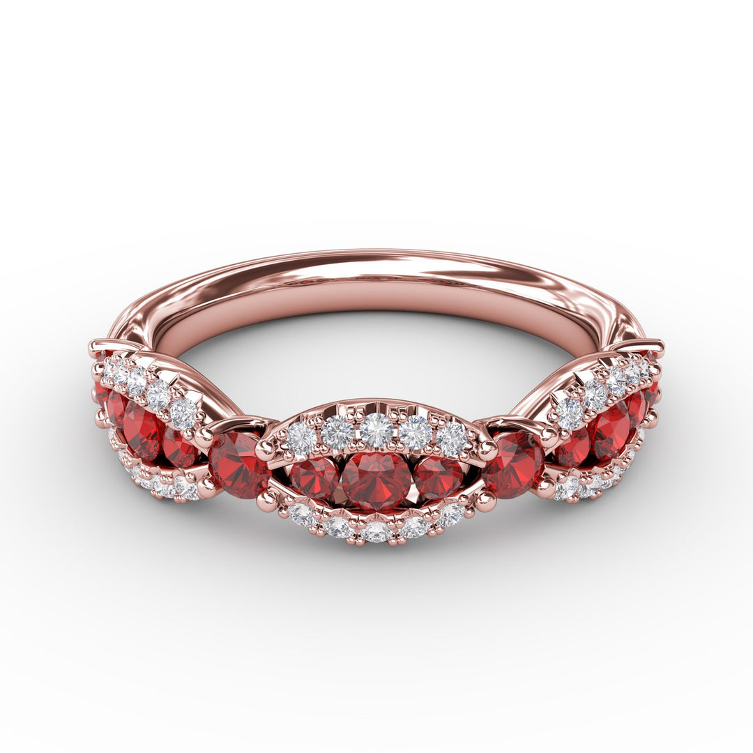 Ruby and Diamond Scalloped Ring