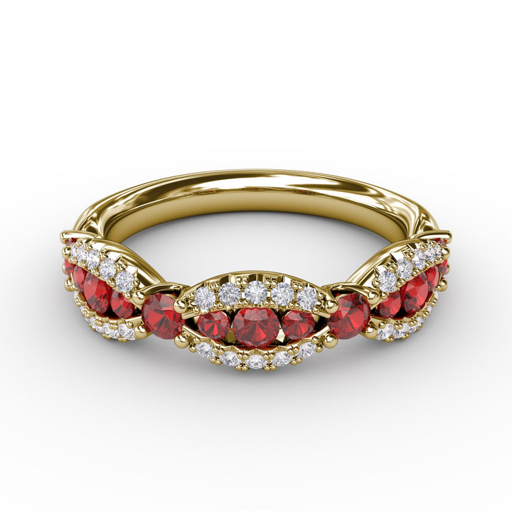 Ruby and Diamond Scalloped Ring
