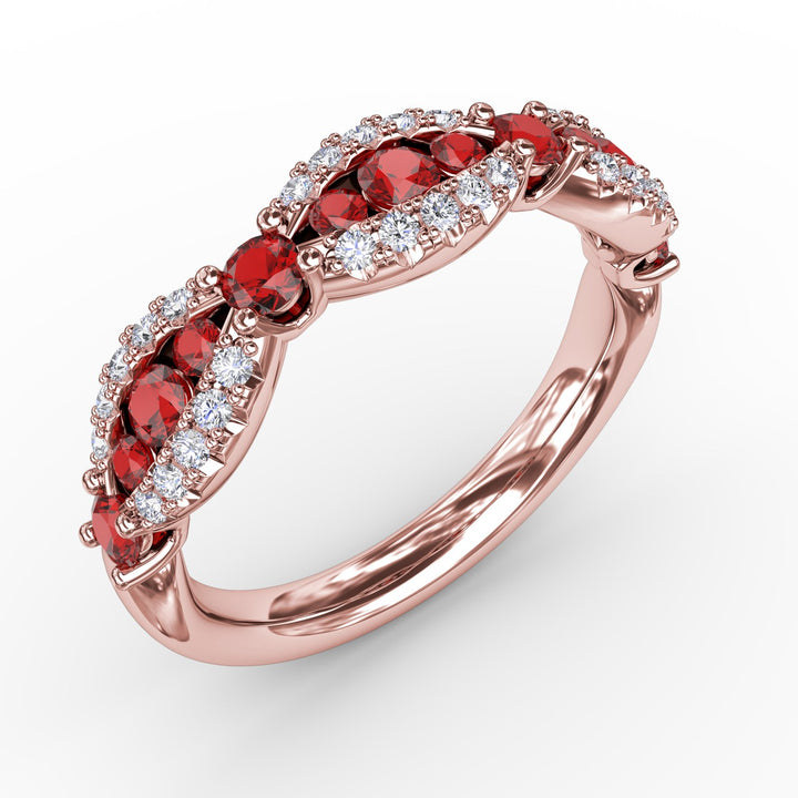 Ruby and Diamond Scalloped Ring