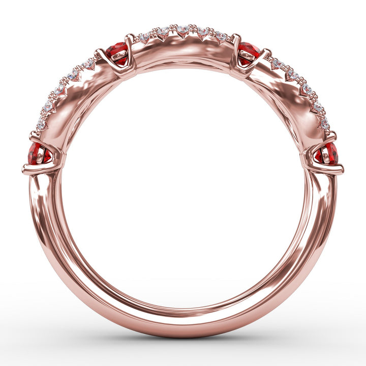 Ruby and Diamond Scalloped Ring