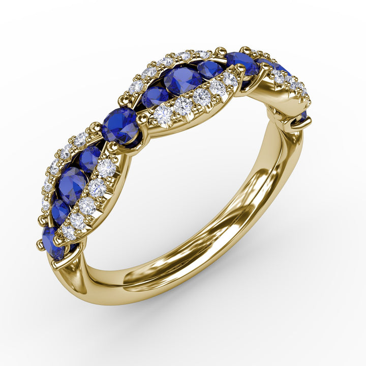 Sapphire and Diamond Scalloped Ring