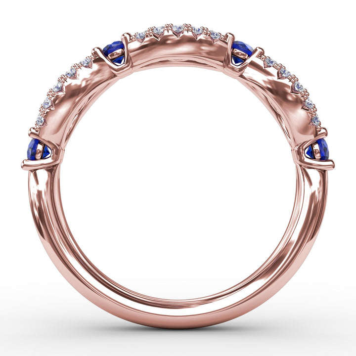 Sapphire and Diamond Scalloped Ring