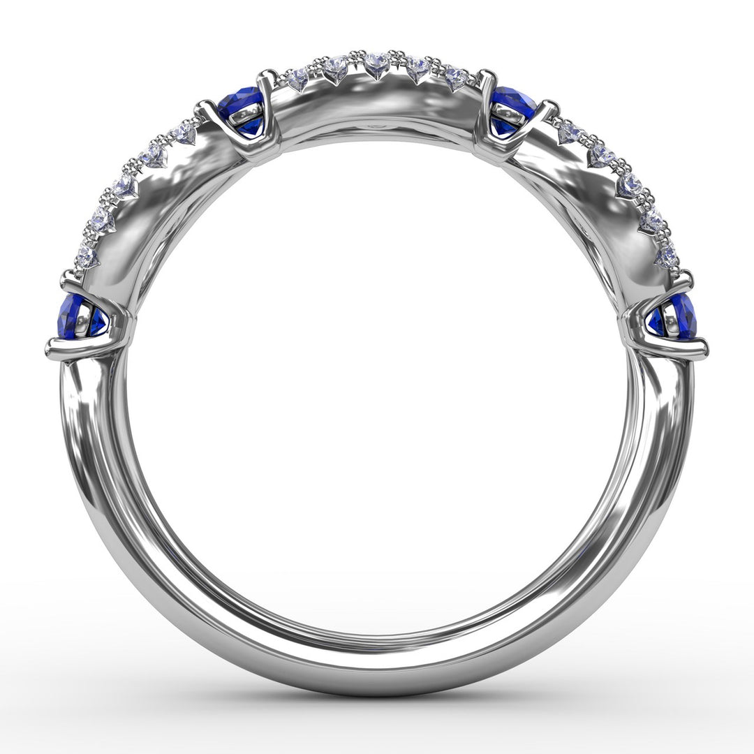 Sapphire and Diamond Scalloped Ring
