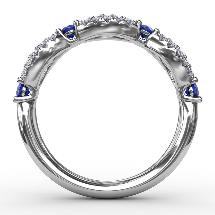 Sapphire and Diamond Scalloped Ring
