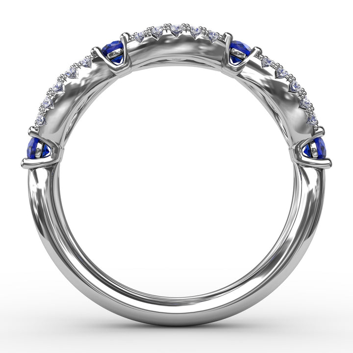 Sapphire and Diamond Scalloped Ring