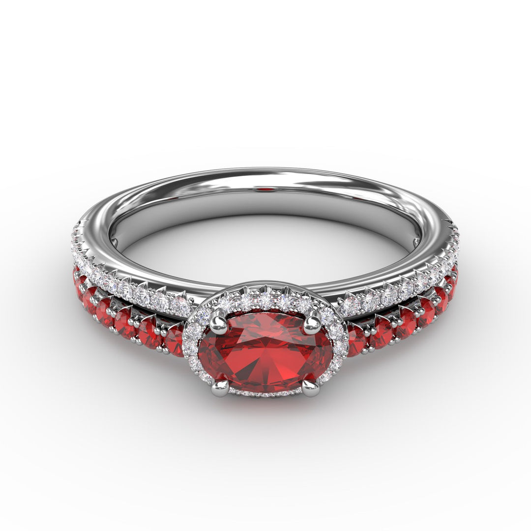 Double Row Oval Ruby and Diamond Ring