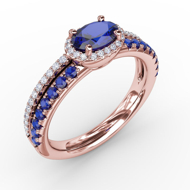 Double Row Oval Sapphire and Diamond Ring