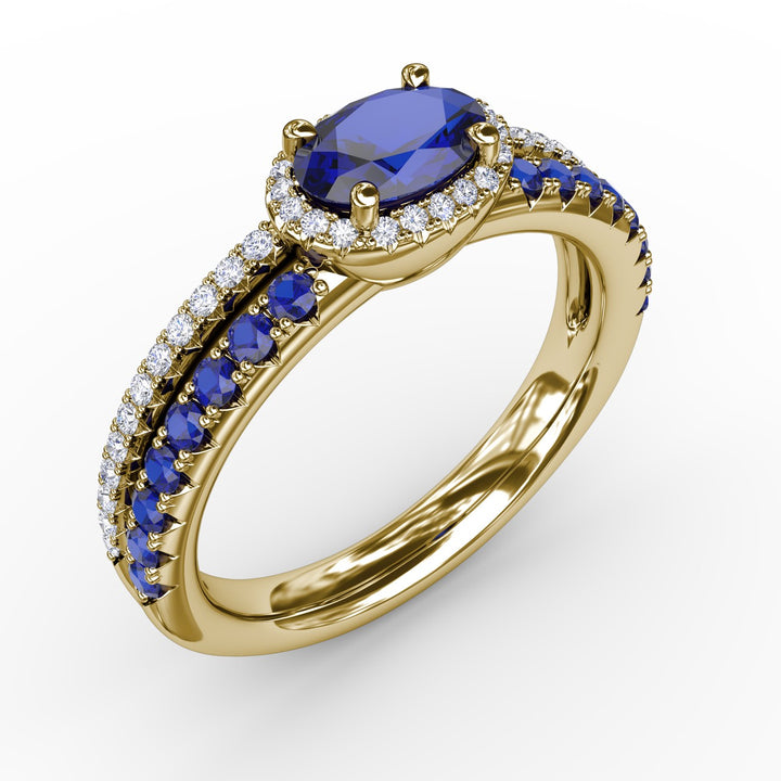 Double Row Oval Sapphire and Diamond Ring