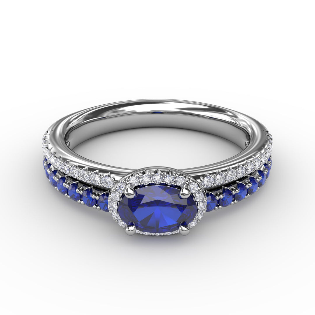 Double Row Oval Sapphire and Diamond Ring