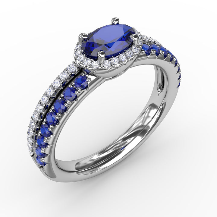 Double Row Oval Sapphire and Diamond Ring