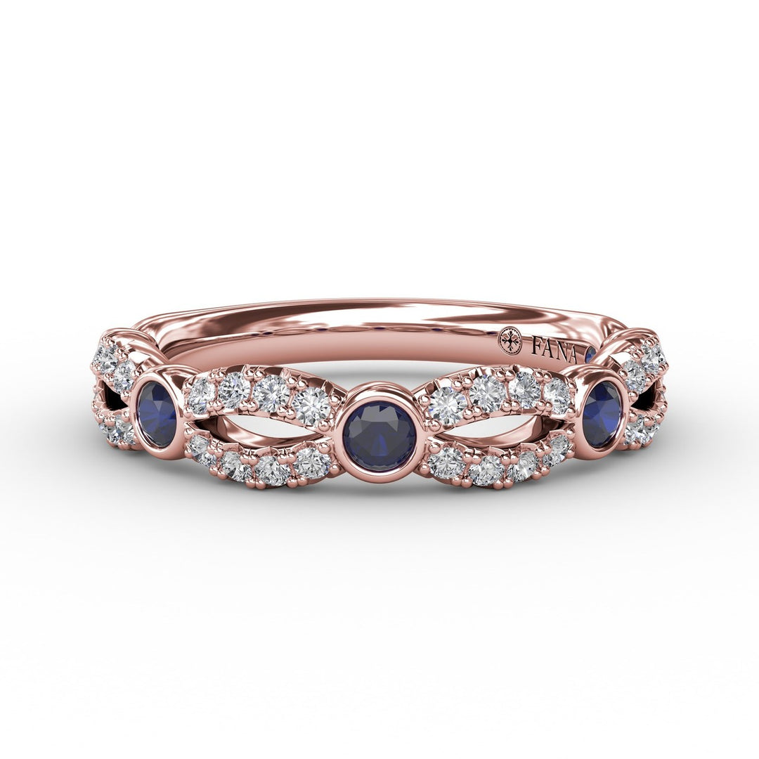 Scalloped Ring with Diamonds and Sapphires