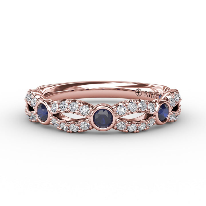 Scalloped Ring with Diamonds and Sapphires