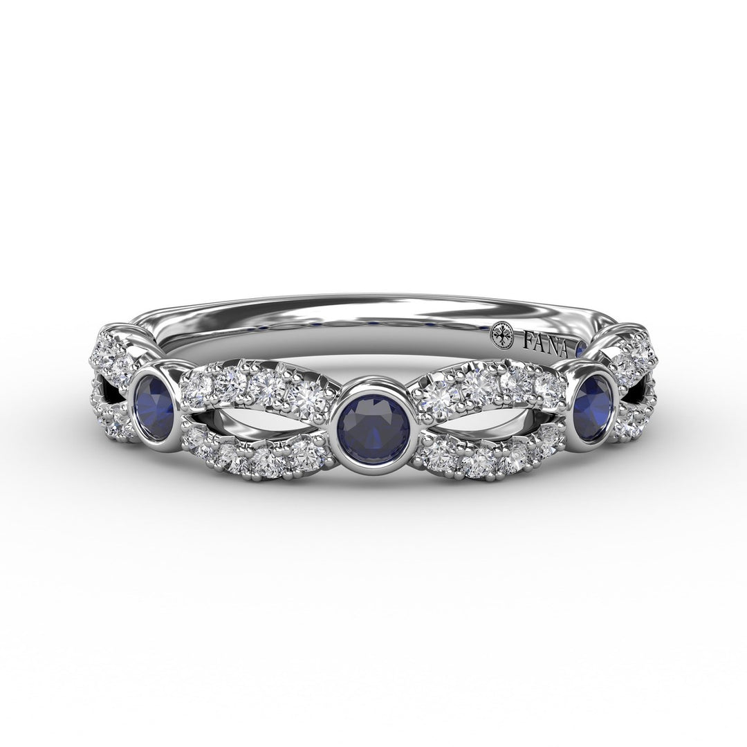 Scalloped Ring with Diamonds and Sapphires