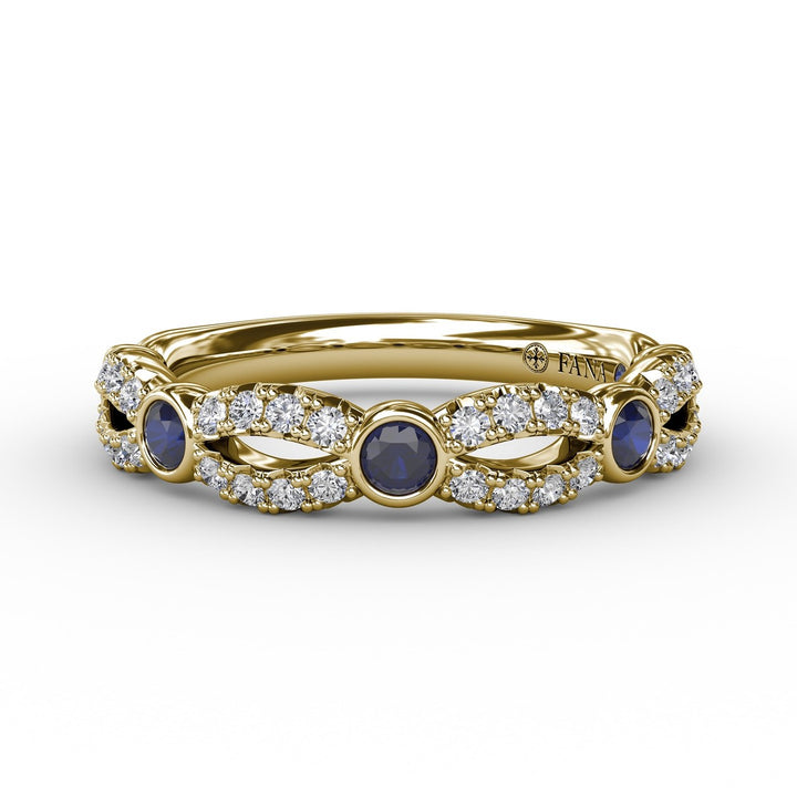 Scalloped Ring with Diamonds and Sapphires